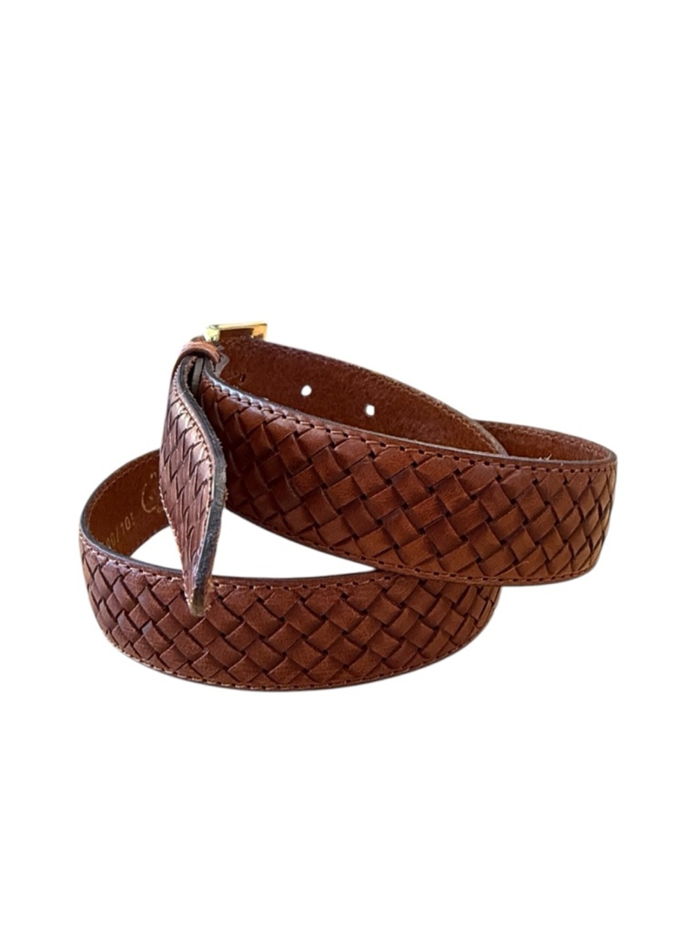 Italian Woven Leather Belt Brown Gold Buckle Made in Italy Unisex Fits 27-31 - Picture 5 of 15